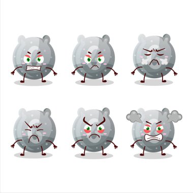 Değişik kızgın ifadeleri olan gri şekerli G çizgi film karakteri. Vektör illüstrasyonu