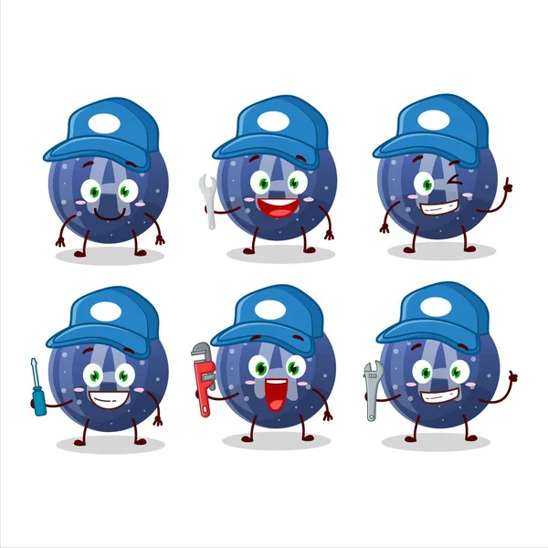 Caramelle Gommose Blu Meccanico Personaggio Mascotte Carino Con Pinze Illustrazione — Vettoriale Stock
