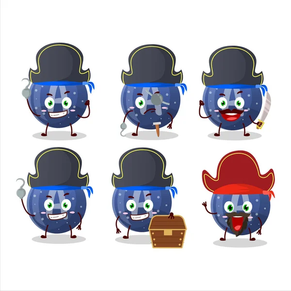 Personaje Dibujos Animados Caramelo Gomoso Azul Con Varios Emoticonos Piratas — Archivo Imágenes Vectoriales