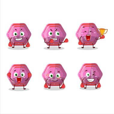 Sportif pembe şekerli J-Boks sporu çizgi film maskotu tasarımı. Vektör illüstrasyonu