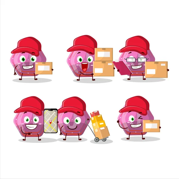 Cartoon Character Design Pink Gummy Candy Working Courier Vector Illustration — 图库矢量图片