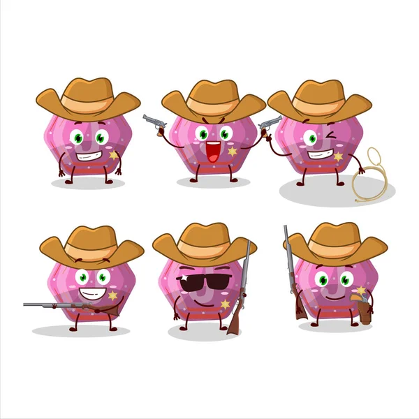 Cool Cowboy Roze Gummy Candy Cartoon Karakter Met Een Schattige — Stockvector