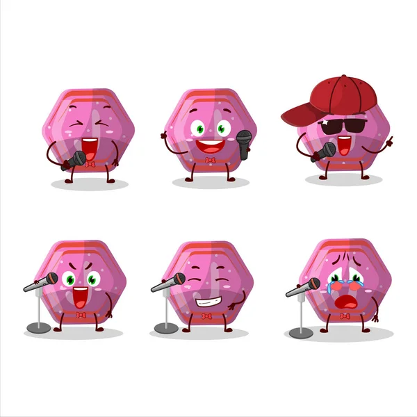 Cute Cartoon Design Concept Pink Gummy Candy Singing Famous Song — Stock Vector