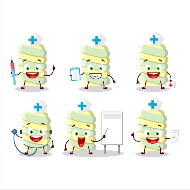 Sarı şekerlemeli çizgi film karakterli doktor mesleği simgesi. Vektör illüstrasyonu