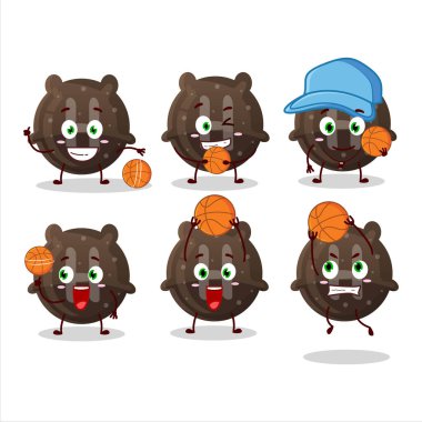 Basketbol atleti olarak çikolatalı jelibon H çizgi film karakteri. Vektör illüstrasyonu