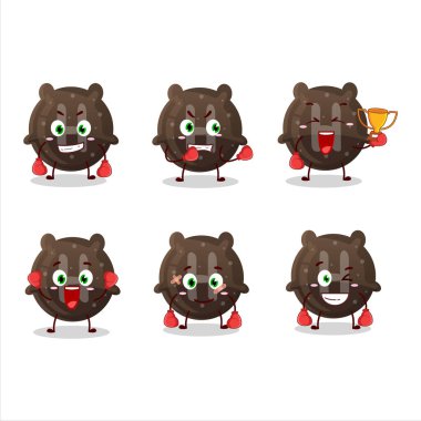 Sportif çikolatalı şekerleme H Boks sporu çizgi film maskotu tasarımı. Vektör illüstrasyonu