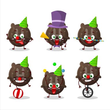 Çeşitli sirk gösterileri olan çikolatalı şekerleme H 'nin çizgi film karakteri. Vektör illüstrasyonu