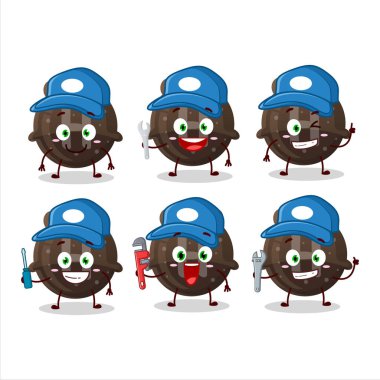 Mekanik çikolata şekerli H şekeri kerpetenle sevimli maskot karakter. Vektör illüstrasyonu