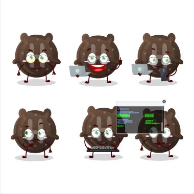 Çikolata sakızlı H Programcısı tatlı çizgi film karakteriyle. Vektör illüstrasyonu