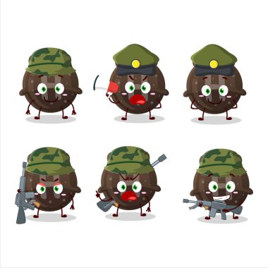 Çekici bir asker çikolatalı şekerleme H çizgi filmi bir silah makinesi getirdi. Vektör illüstrasyonu