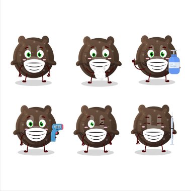 Çikolatalı şekerli karikatür tasarımı bir salgın sırasında sağlıklı kalmaya devam ediyor. Vektör illüstrasyonu