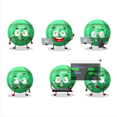 Yeşil şekerleme F Programcısı ile sevimli çizgi film karakteri. Vektör illüstrasyonu