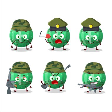 Çekici yeşil şekerli bir asker F karikatüründen bir silah makinesi getirdi. Vektör illüstrasyonu