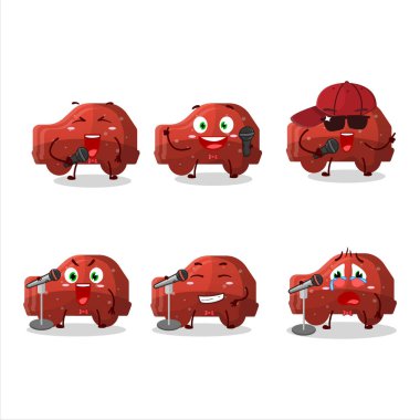 Kırmızı araba şekerlerinin ünlü bir şarkı söylediği şirin bir çizgi film tasarımı konsepti. Vektör illüstrasyonu