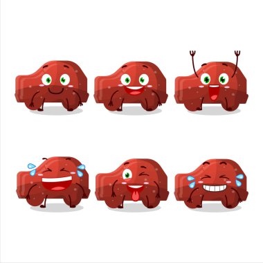 Gülen suratlı kırmızı araba şekerli çizgi film karakteri. Vektör illüstrasyonu