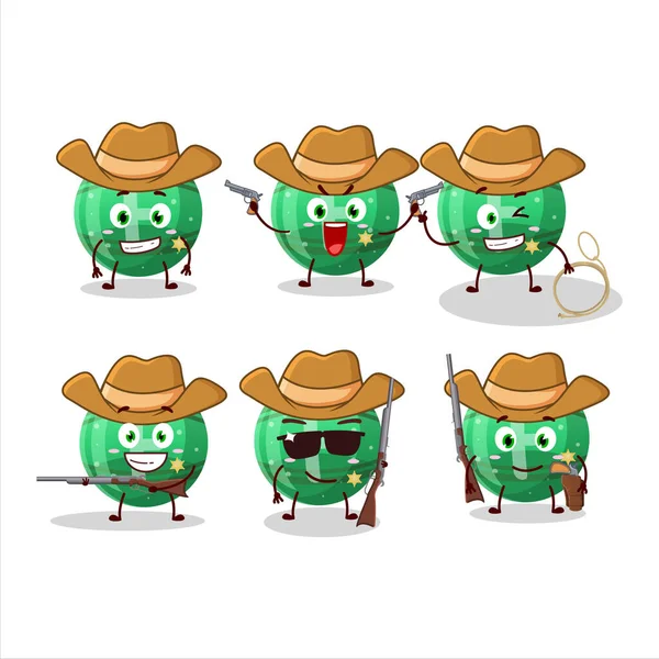 Cool Cowboy Green Gummy Candy Cartoon Character Cute Hat Vector — Stock Vector