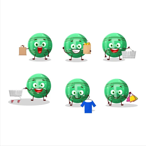 Une Mascotte Bonbons Gommeux Vert Riche Style Conception Faire Shopping — Image vectorielle