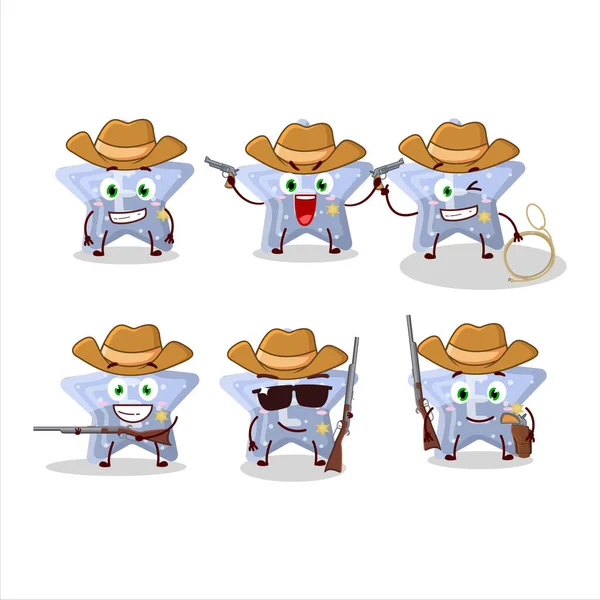 Cool Cowboy Star Blue Gummy Candy Personagem Desenho Animado Com — Vetor de Stock