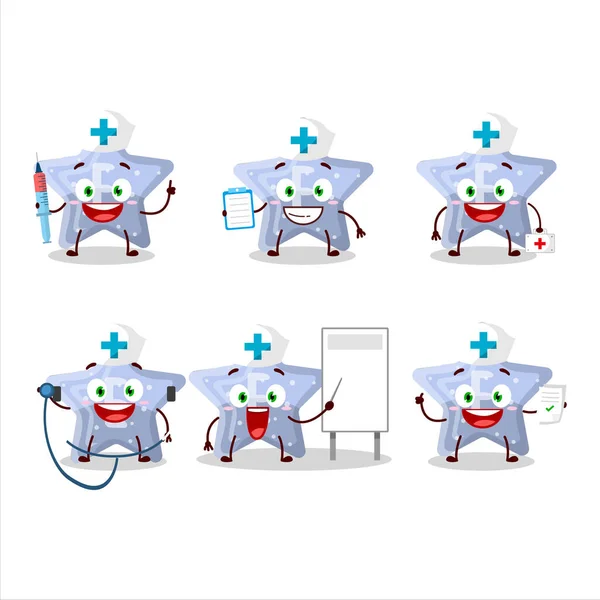 Médecin Émoticône Profession Avec Étoile Bonbons Gommeux Bleu Personnage Bande — Image vectorielle