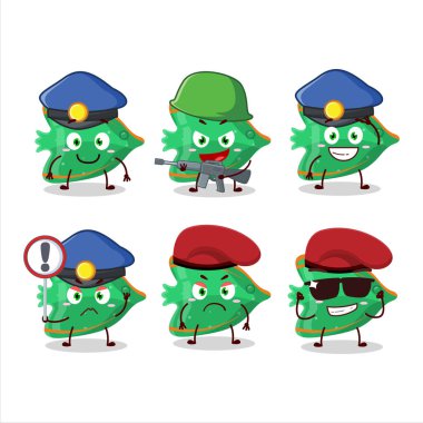 Kendini balık yeşili jelibon maskotu tasarımına adamış bir polis memuru. Vektör illüstrasyonu