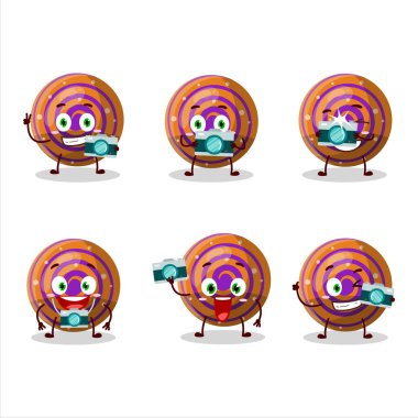 Turuncu spiral şekerleme çizgi film karakterli fotoğrafçı mesleği simgesi. Vektör illüstrasyonu