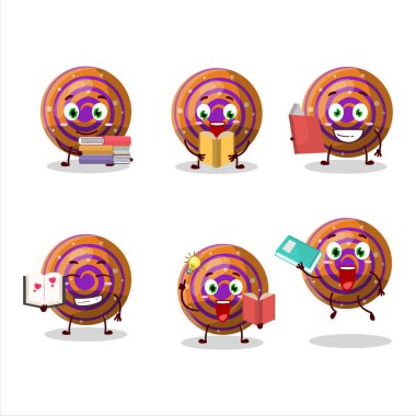 Komik bir kitap okuyan turuncu spiral şekerli çizgi film karakteri konsepti. Vektör illüstrasyonu