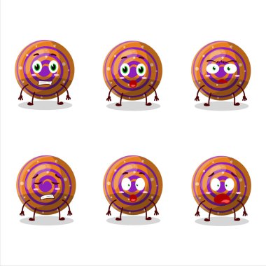 Korkak suratlı, turuncu sarmal şeker karikatürü. Vektör illüstrasyonu