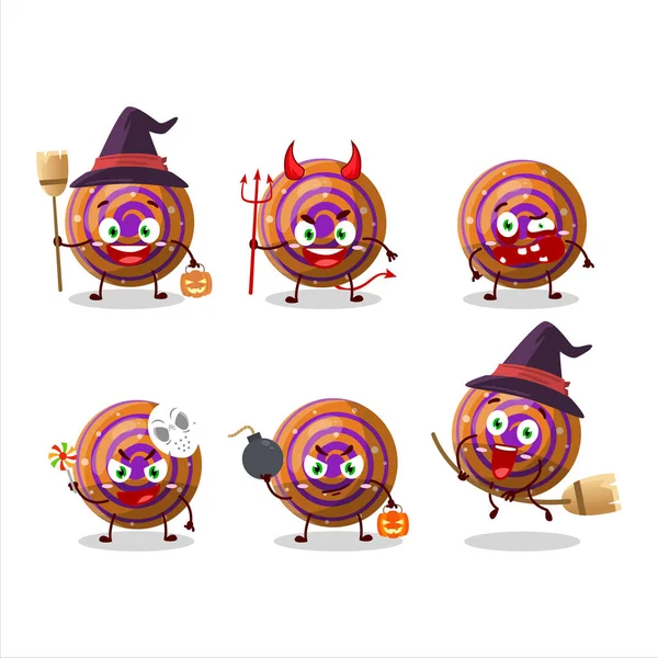 Halloween Expression Emoticons Cartoon Character Orange Spiral Gummy Candy Vector — Vettoriale Stock