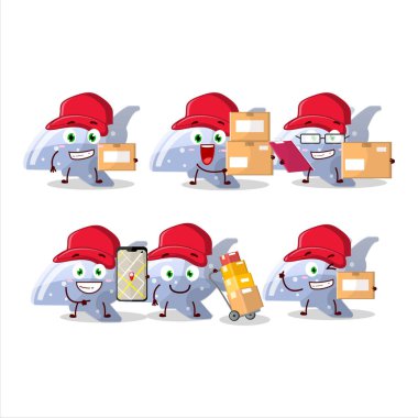 Kurye olarak çalışan mavi şekerli şekerin çizgi film karakteri tasarımı. Vektör illüstrasyonu