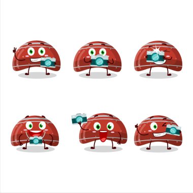 Kırmızı jelibon çizgi film karakteri eğrisi olan fotoğrafçı mesleği simgesi. Vektör illüstrasyonu