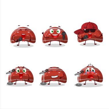 Sevimli bir çizgi film dizaynı kavis kırmızı jelibon şekeri ünlü bir şarkı söylüyor. Vektör illüstrasyonu