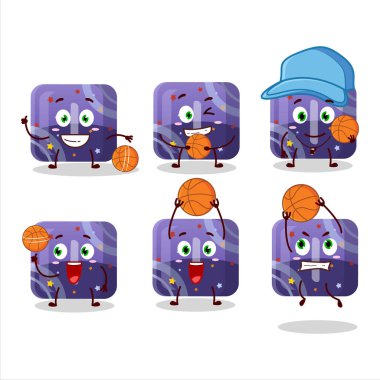 Basketbol atleti olarak yetenekli mor şekerli çizgi film karakteri. Vektör illüstrasyonu