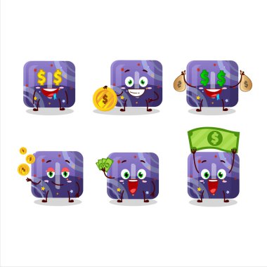 Mor sakızlı şeker. Sevimli simgesi olan çizgi film karakteri para getiriyor. Vektör illüstrasyonu