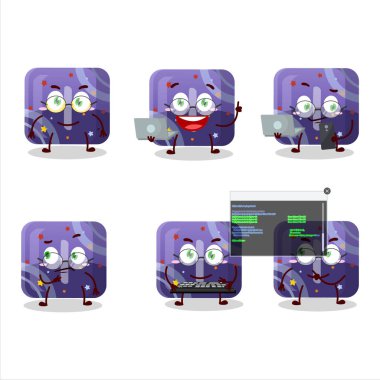 Mor şekerli şeker programlayıcısı tatlı çizgi film karakteri. Vektör illüstrasyonu