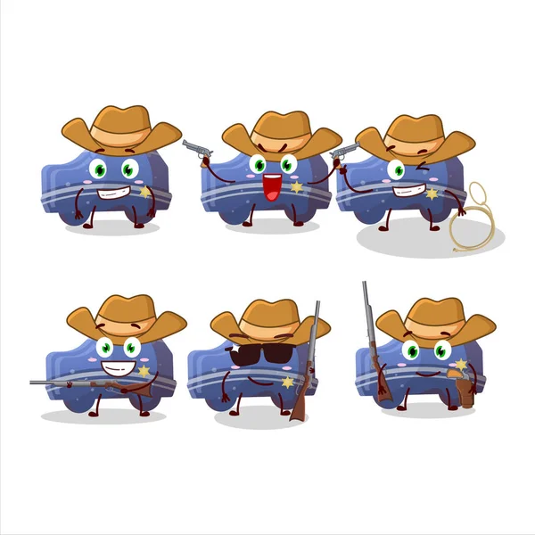 Cool Vaquero Azul Coche Gomoso Caramelo Personaje Dibujos Animados Con — Vector de stock