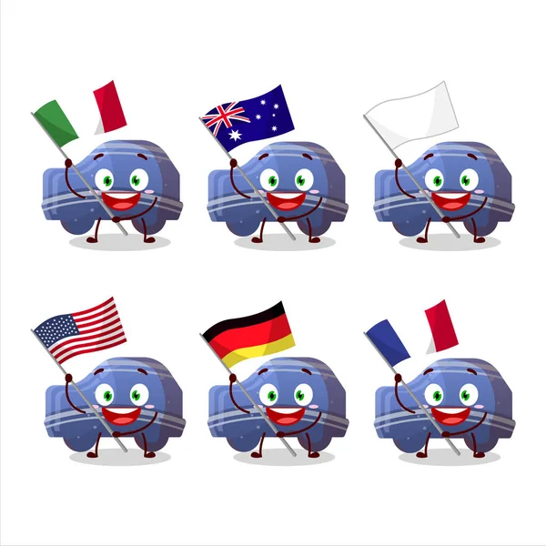 Azul Coche Gomoso Caramelo Personaje Dibujos Animados Traer Las Banderas — Archivo Imágenes Vectoriales