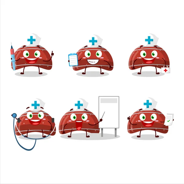 Emoticono Profesión Médica Con Carácter Dibujos Animados Caramelo Rojo Gomoso — Vector de stock