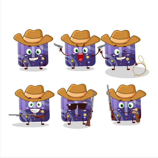 Cool Vaquero Púrpura Caramelo Gomoso Personaje Dibujos Animados Con Sombrero — Vector de stock
