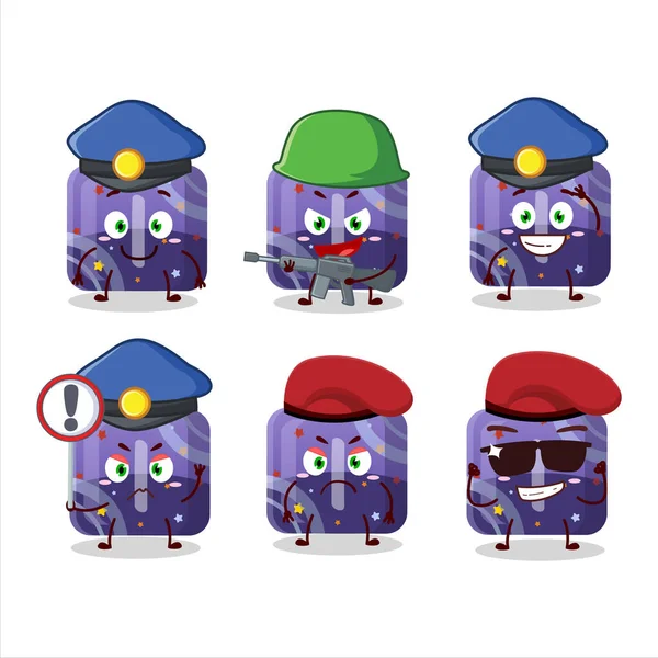 我吉祥物的设计风格是一位致力于紫色糖果的警官 矢量说明 — 图库矢量图片