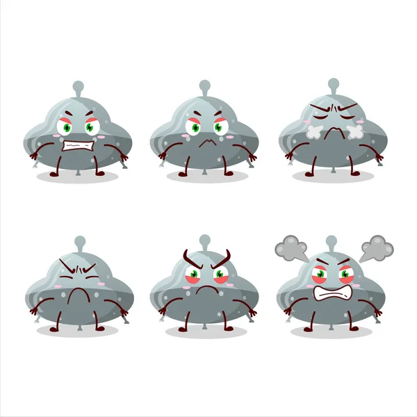 Ufo Gray Gummy Candy Cartoon Character Various Angry Expressions Vector — Stockvektor