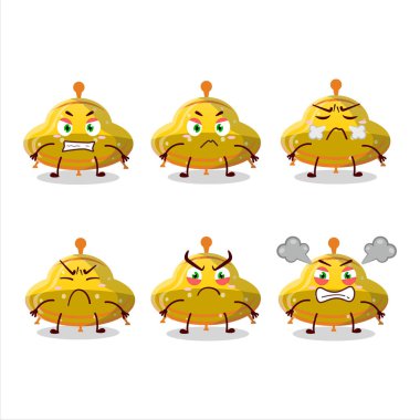 Değişik kızgın ifadeleri olan UFO sarısı şekerleme çizgi film karakteri. Vektör illüstrasyonu