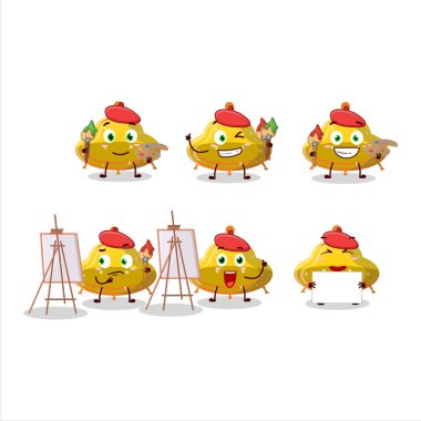 UFO 'nun sanatçı ressamı, sarı şekerli çizgi film karakteri, fırçayla çizilmiş. Vektör illüstrasyonu