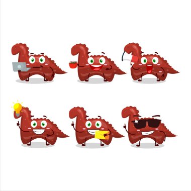 Red dinosaur gummy candy cartoon character with various types of business emoticons. Vector illustration clipart