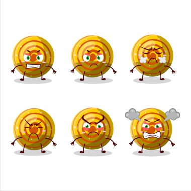 Değişik kızgın ifadeleri olan sarı spiral şekerli çizgi film karakteri. Vektör illüstrasyonu