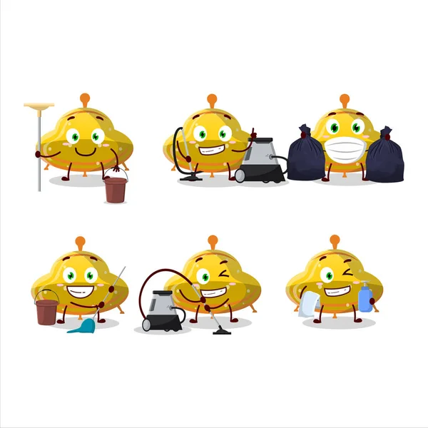 Cleaning Service Ufo Yellow Gummy Candy Cute Cartoon Character Using — Stockvektor