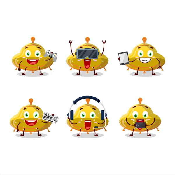 Ufo Yellow Gummy Candy Cartoon Character Playing Games Various Cute — Vetor de Stock