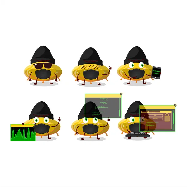 Hacker Ufo Yellow Gummy Candy Character Mascot Vector Illustration — Stock vektor