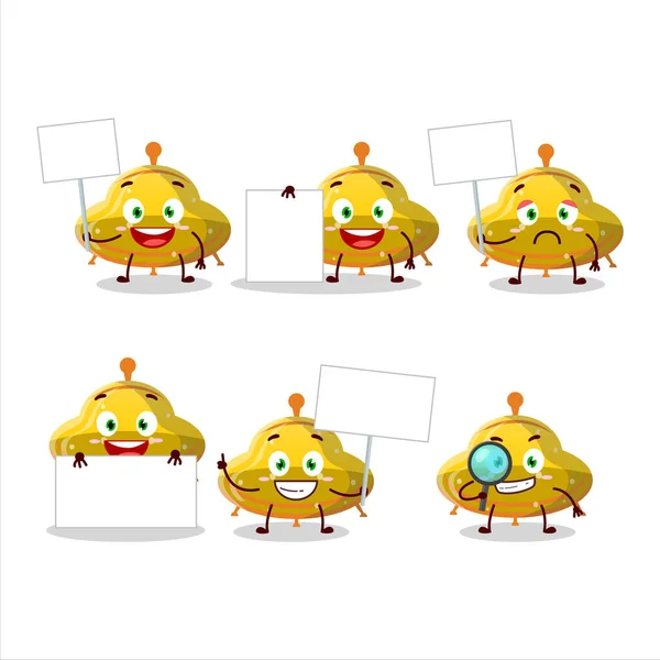 Ufo Yellow Gummy Candy Cartoon Character Bring Information Board Vector — Vettoriale Stock
