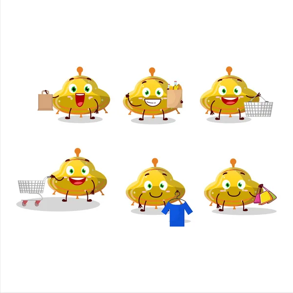 Rich Ufo Yellow Gummy Candy Mascot Design Style Going Shopping — Vetor de Stock