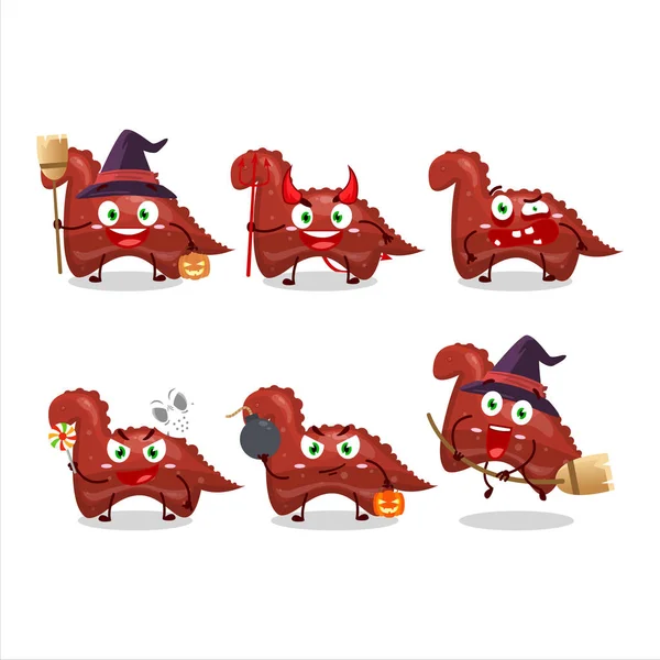Emotikony Ekspresji Halloween Postacią Kreskówki Czerwony Dinozaur Gumowe Cukierki Ilustracja — Wektor stockowy